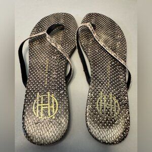 House of Harlow 1960 Colton Snake-Embossed Leather Flip Flops - Size 7